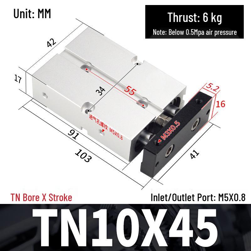 TDA Double-Axis Double-Rod Large Thrust Cylinder - Sizes: 10/16/20/25/32/40/50mm X 20/50/75mm