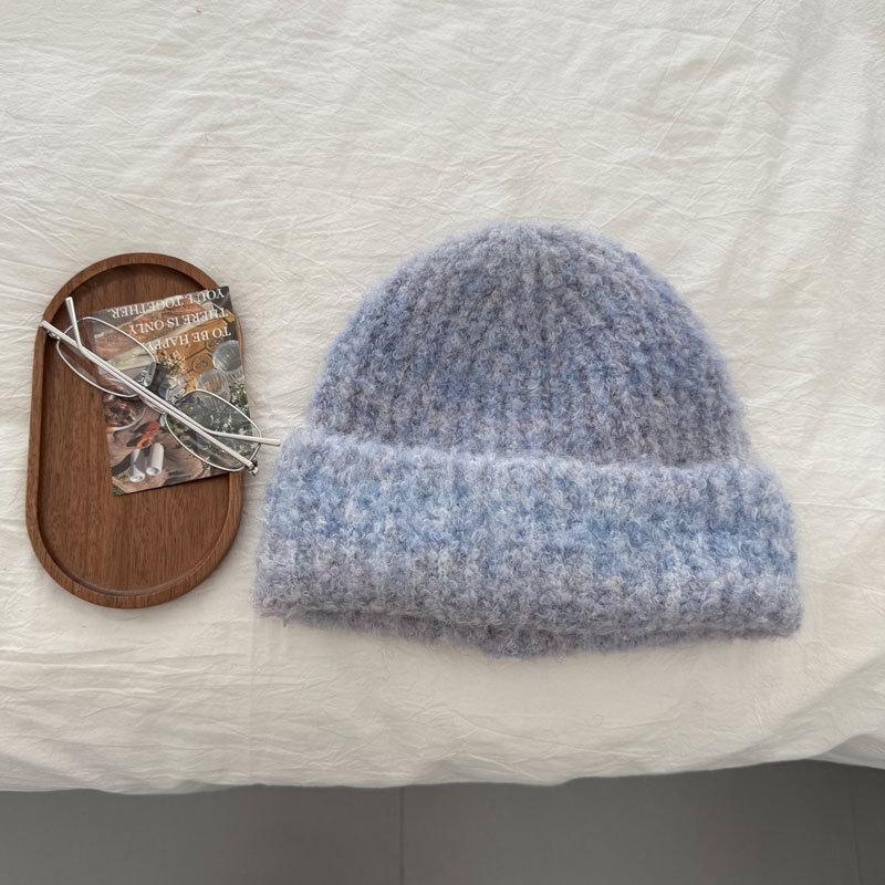 Design Color Rendering Gradual Change Knitted Pullover Hat Autumn and Winter Warm and Cold Big Head Circumference Wool Hat