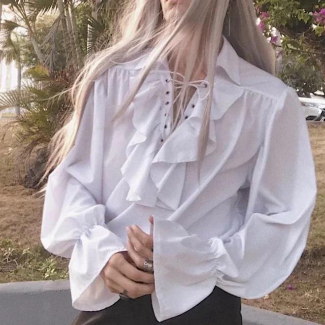 Men s Medieval Renaissance Lace Ruffle Pirate Poet Shirt XXL