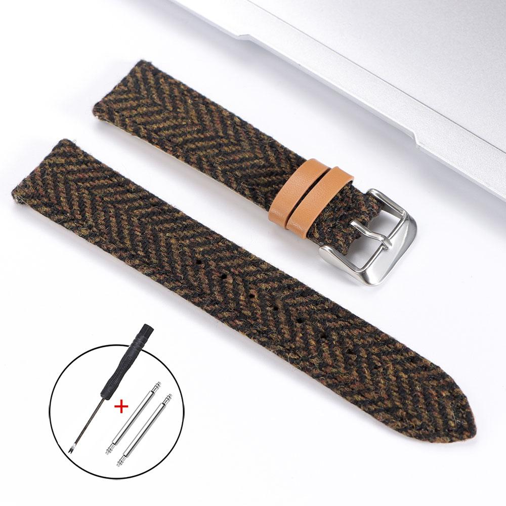

Винтажный шерстяной кожаный ремешок для часов 18 мм 20 мм 22 мм с быстросъемным креплением, плетеный нейлоновый браслет для мужчин и женщин, коричневый зеленый браслет 18mm коричневый