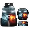Youth Football Player Print Backpack School Kids Large Capacity Dual-Shoulder Bag Breathable Lightweight Unisex Oxford