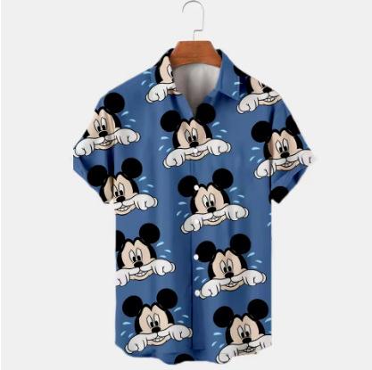 Men s Short Sleeve Lapel Shirt Cartoon Finish XXS
