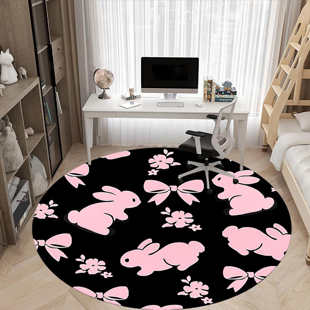 1pc Bunny Floral Office Round Area Rug,  Mat Suitable ForOffice, Under Office Chairs Bedroom Living Room Home Decor, Room Deco