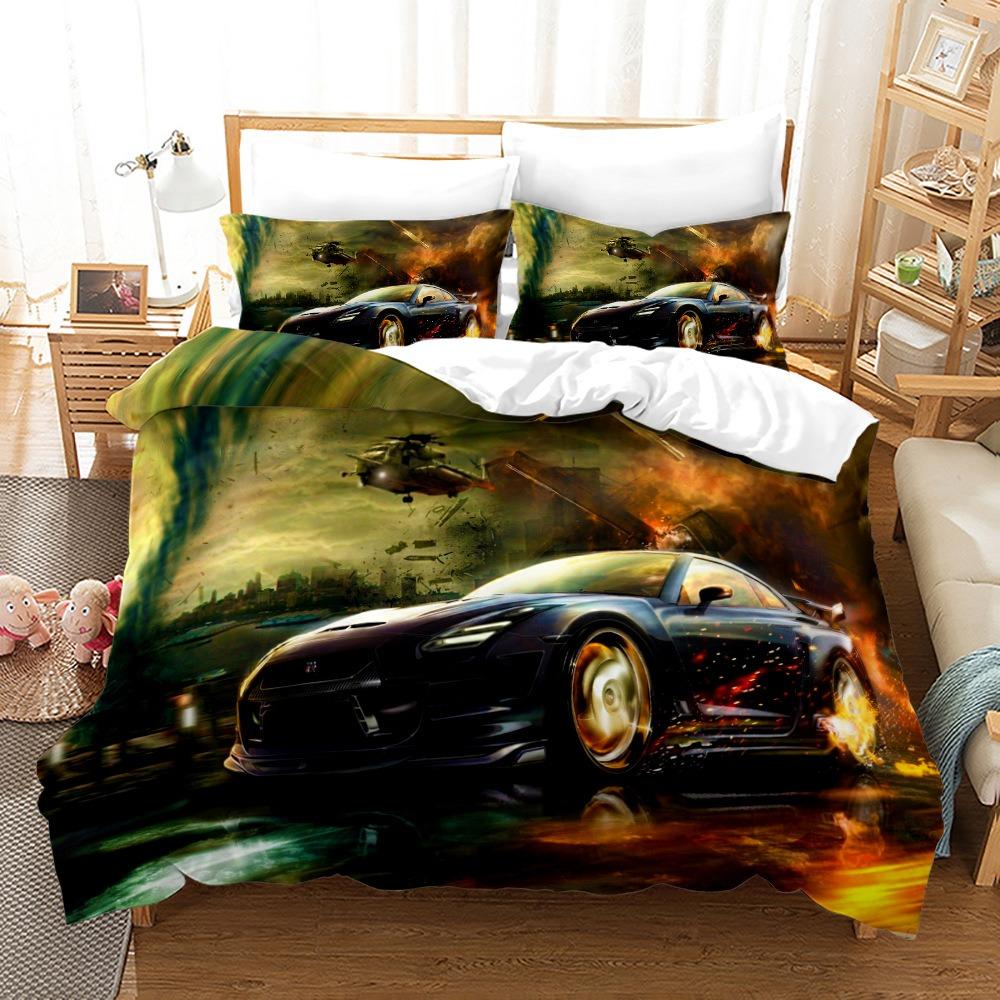 Luxury Car Duvet Cover Set Cartoo Bedding Set for Kids Boys Polyester Bedding Set King Size