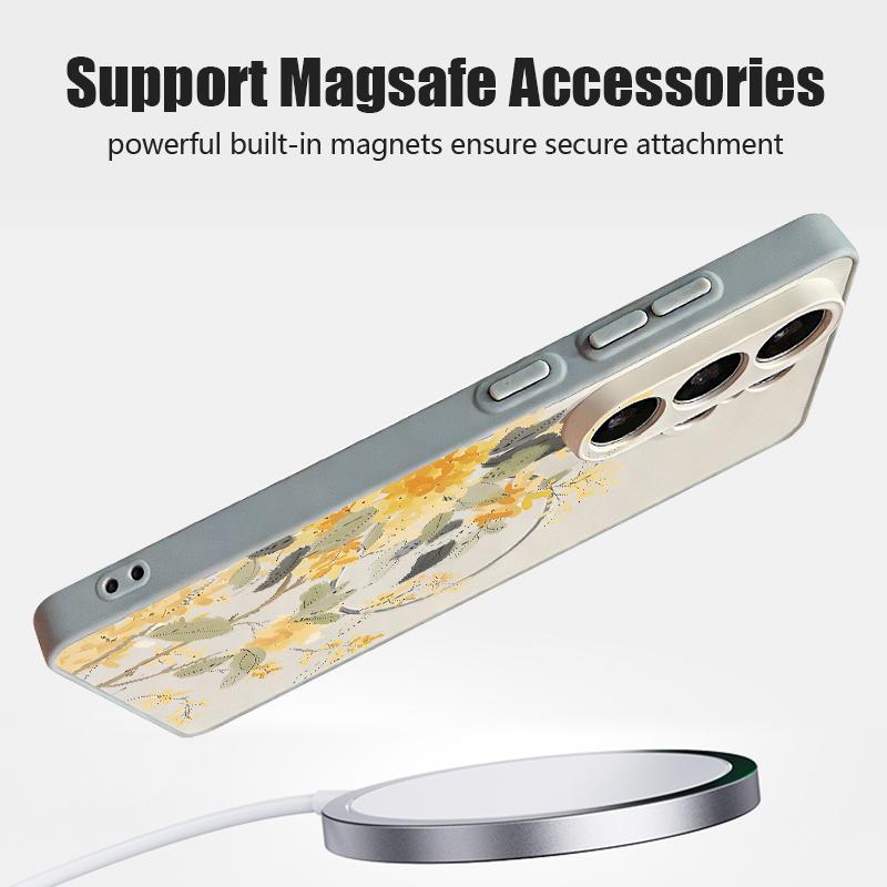INS Sunflower Print Magnetic Case For Samsung S26 Ultra S25 Edge S24 FE S23 S22 Plus A54 A15 A35 A55 A16 A36 A56 A17 A37 A57 5G Matte Cover