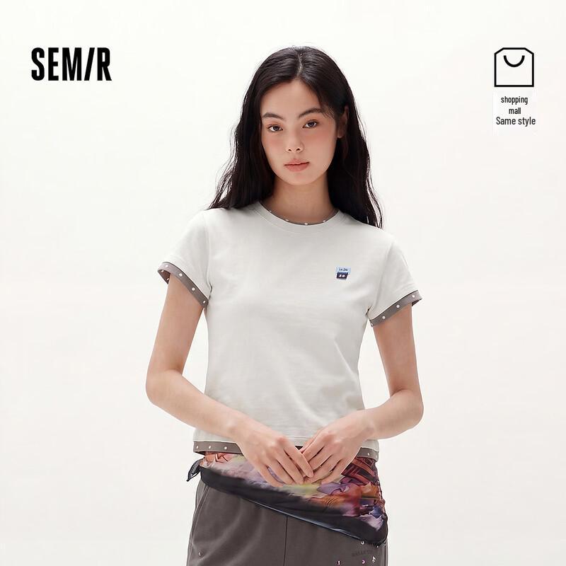 Semir Women s Slim Fit Contrast Mock Two-Piece Short Sleeve T-Shirt XL
