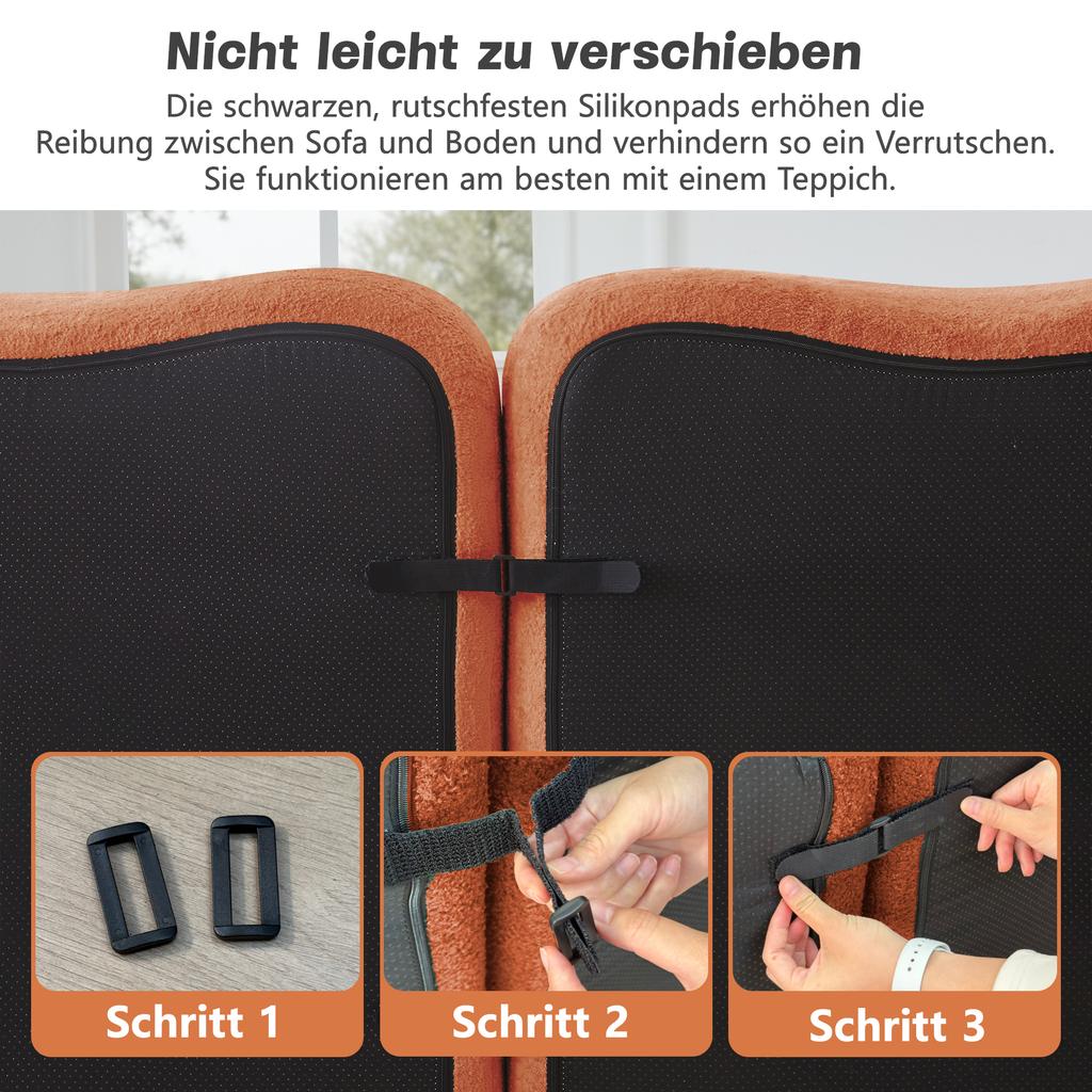 2-Seater L-Shaped Modular Boneless Sofa with 1 Ottoman, Wave Shape, Movable Armrest Cushion, for Living Room & Apartment, No Assembly Required, Orange