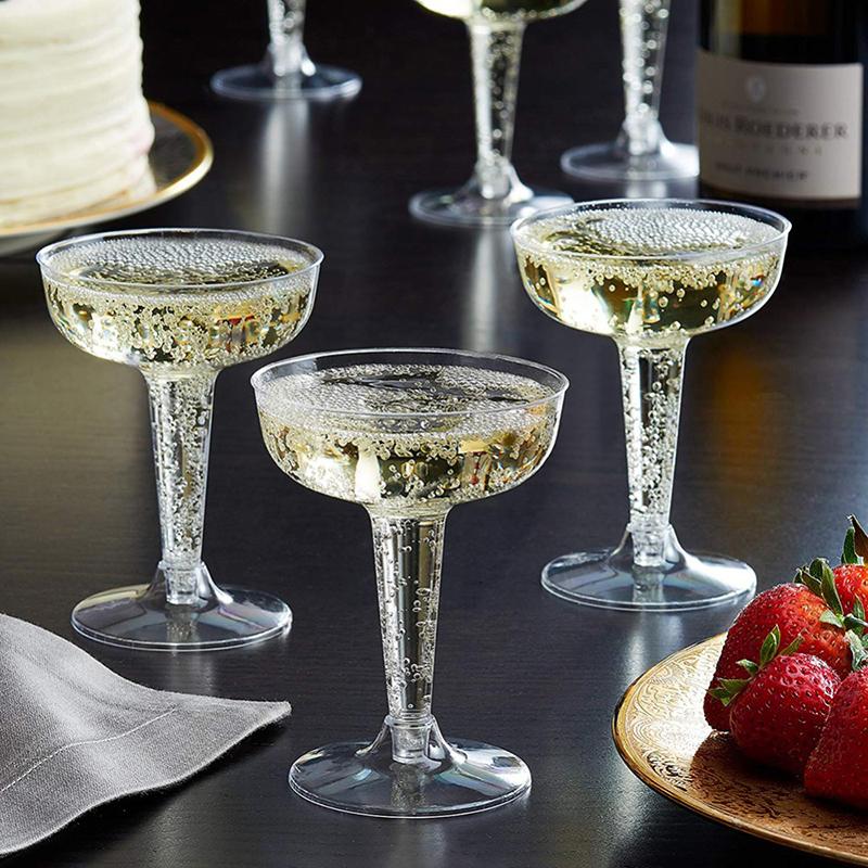 6Pcs 120Ml Wedding Party Plastic Wine Champagne Flute Disposable Clear Glasses