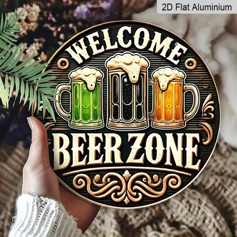 2D Flat Aluminum 7.87 Inch X 7.87 Inch Wall Hanging with Three Beers and Hops Design. Retro Beer Theme. Suitable for Bars, Living Rooms, Kitchens