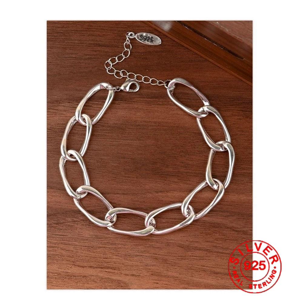 

BFCLUB Silver Color Hiphop Thick Chain Bracelet for Women Men Vintage Handmade Hasp Bracelet Birthday Gift S-B451