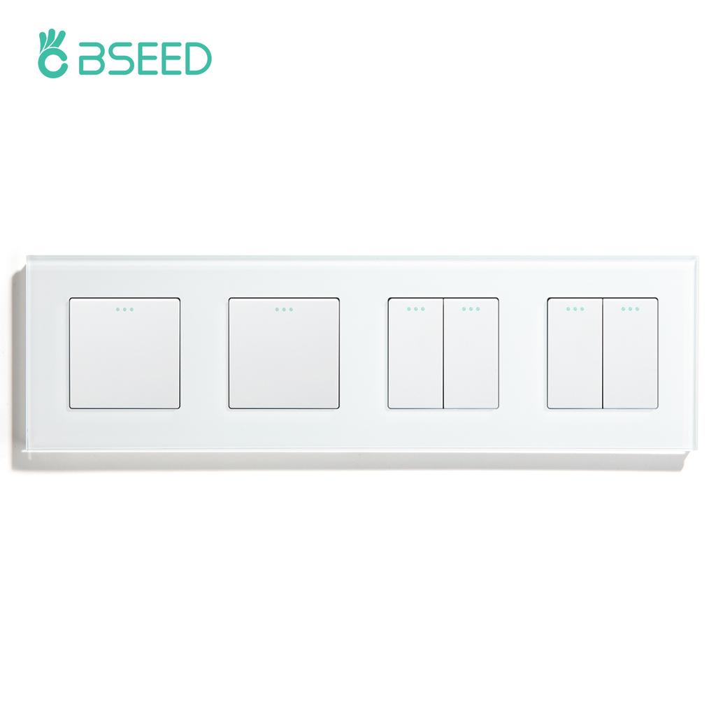 BSEED 1/2/3 Gang 1 Way Mechanical Wall Light Switch Double Button Switch EU Standard Glass Panel 10A For Home Lighting Control