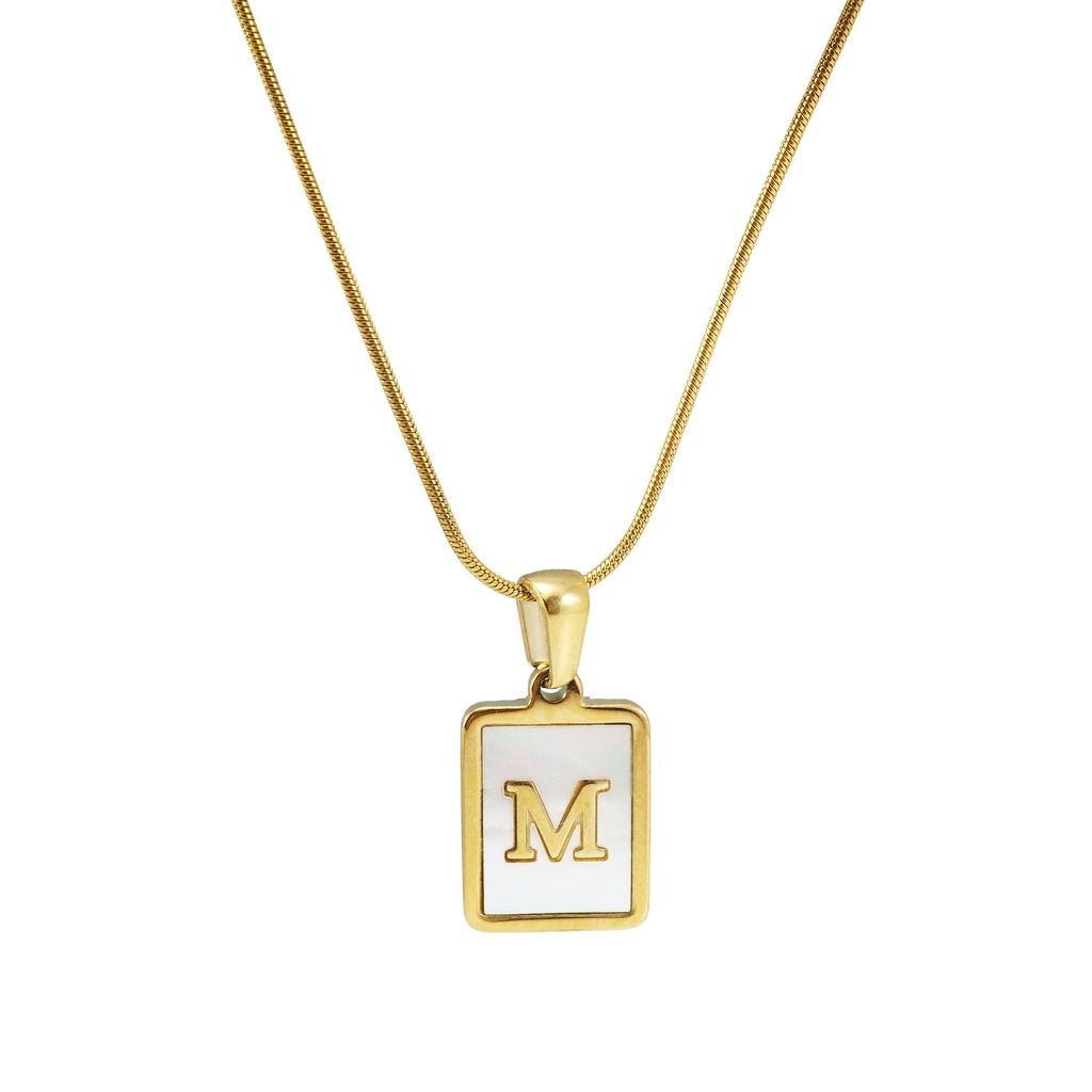 Stainless Steel Snake Chain Alphabet Necklace For Women European And American Style 18k Gold Square Shell Pendant Ins Fashion Characters)