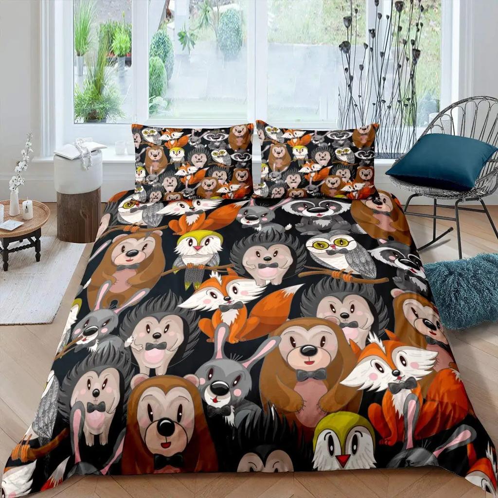 Cartoon Animals Duvet Cover Savannah Tropical Forest Jungle Wildlife For Boys Girls Kids Zoo Polyester Quilt Cover Bedroom Decor