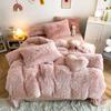 3Pcs Fluffy Black Plush Shaggy Duvet Cover +2Pcs Pillowcases Zipper Bedding set Soft Velvet