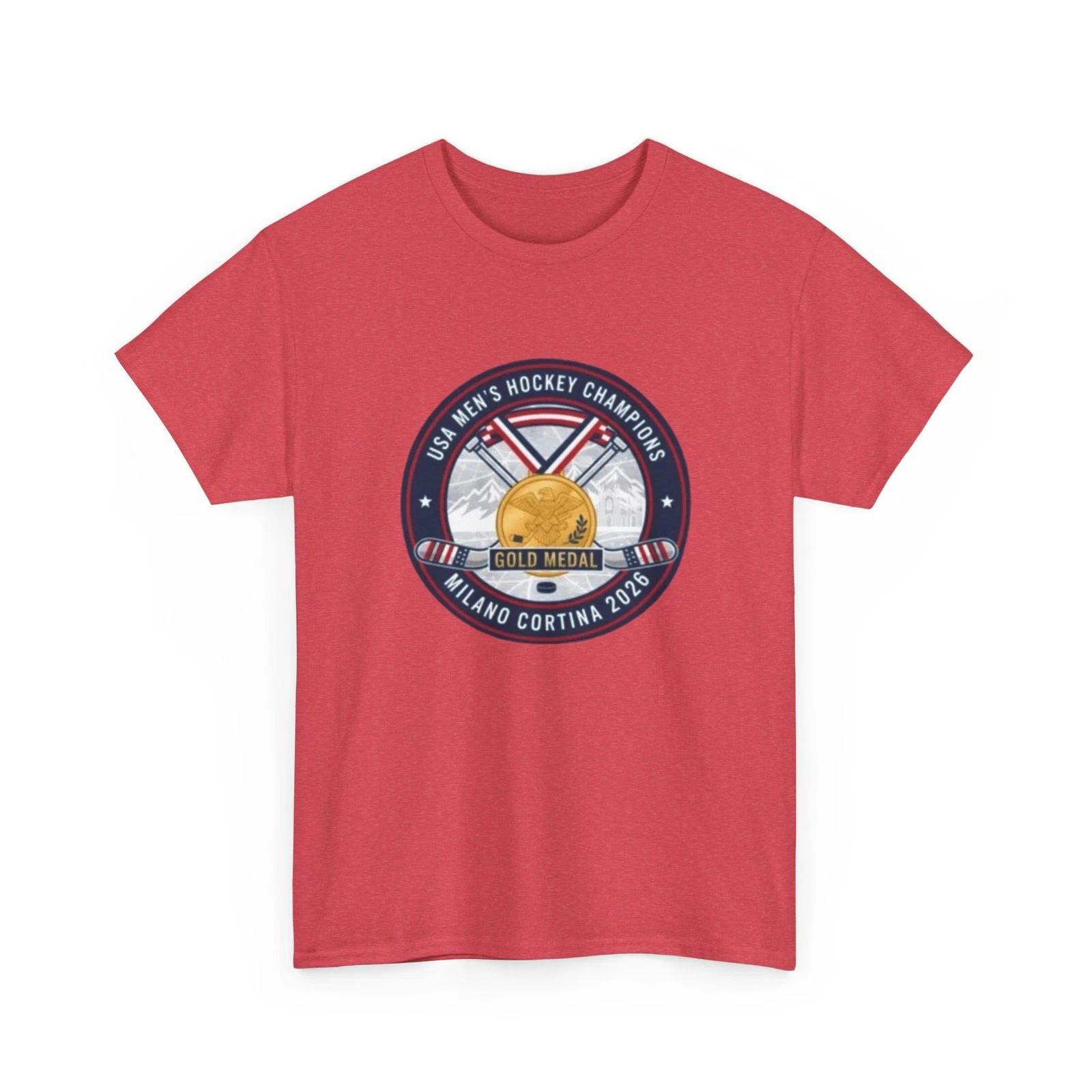 USA Mens Hockey Champions Printed T shirt Gold Medal Milano Cortina 2026 XL