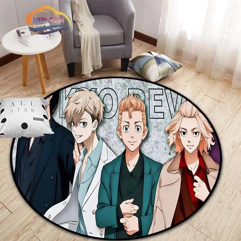 Anime Tokyo Revengers Kulatý koberec kreslený prostor Koberec do obývacího pokoje Kuchyně Jídelna Dětské koberce Podložka na jógu