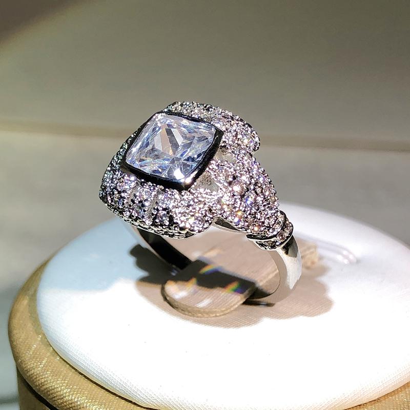 925 sterling silver simple fashion square zircon big ring ladies party birthday gift men and women jewelry generation
