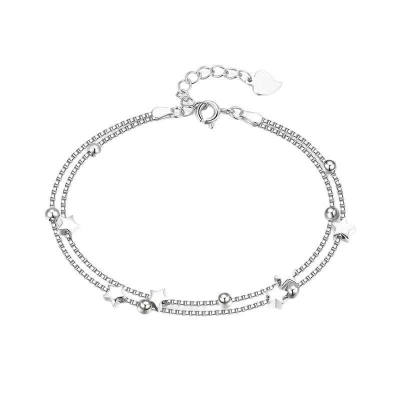 S925 Silver Double-Layer Star Frosted Bead Bracelet for Women - Simple Jewelry Gift for Christmas or Valentine's Day
