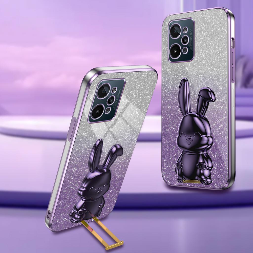 For Realme C31 Cover Glitter Powder Cartoon Rabbit Cell Phone Case with Support Kickstand