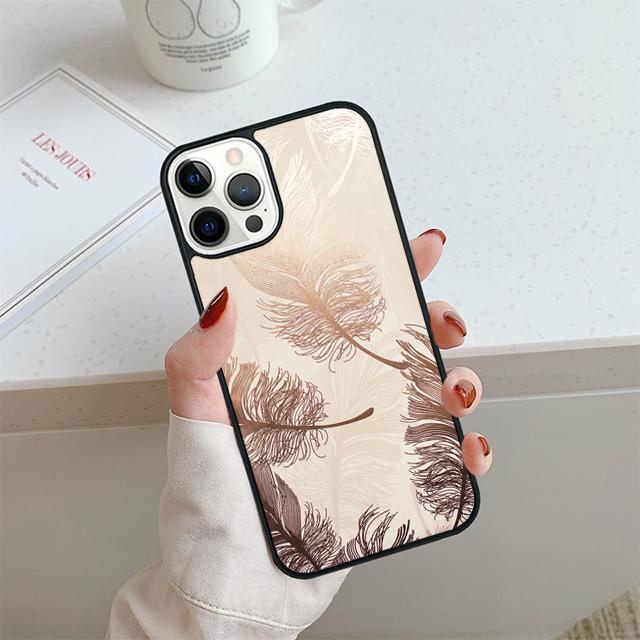 Feather Gold Foil Phone Case For iPhone 17 Air 14 15 16 13 12 Cover For Apple 14 15 16 Pro Max Plus Coque