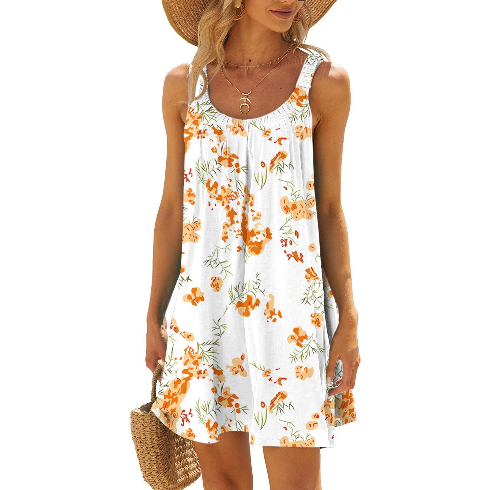 

Женское летнее сексуальное платье на подтяжках без рукавов с принтом платье на бретельках S белый