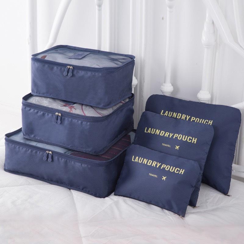 Six-Piece Travel Storage Bag Set for Clothing and Underwear with Four Compartment Suitcase Organizer