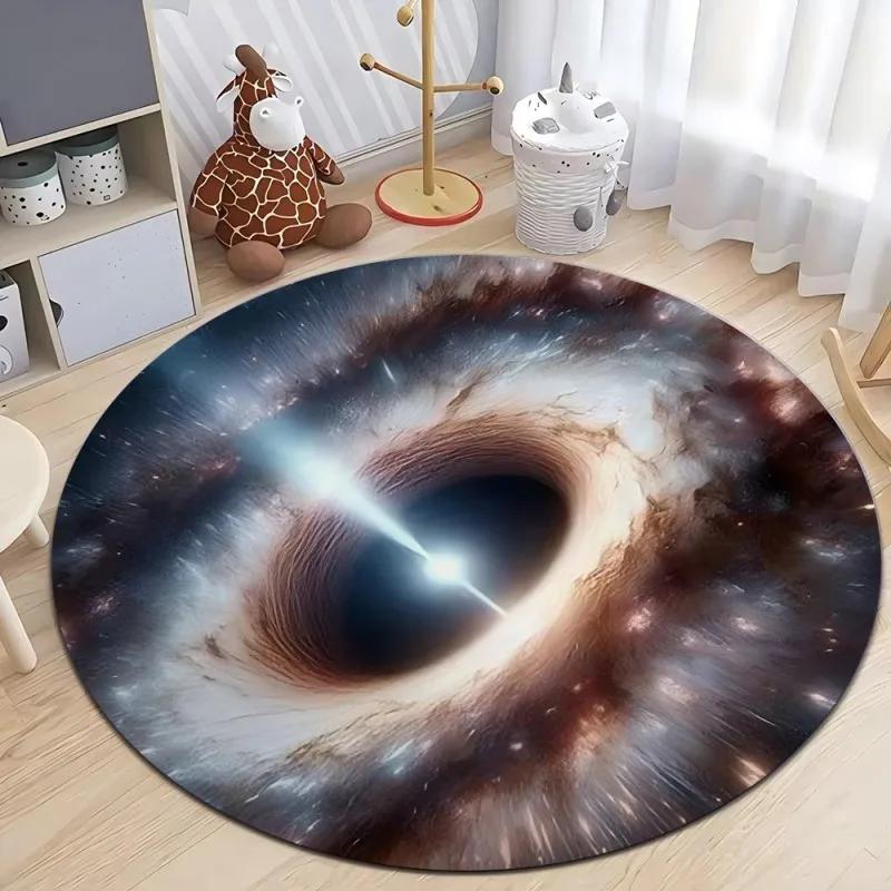 3D Cosmic Black Hole Printed Round Rugs Non-Slip Machine Washable Carpet Kid Bedroom Round Carpets Living Room Floor Mat
