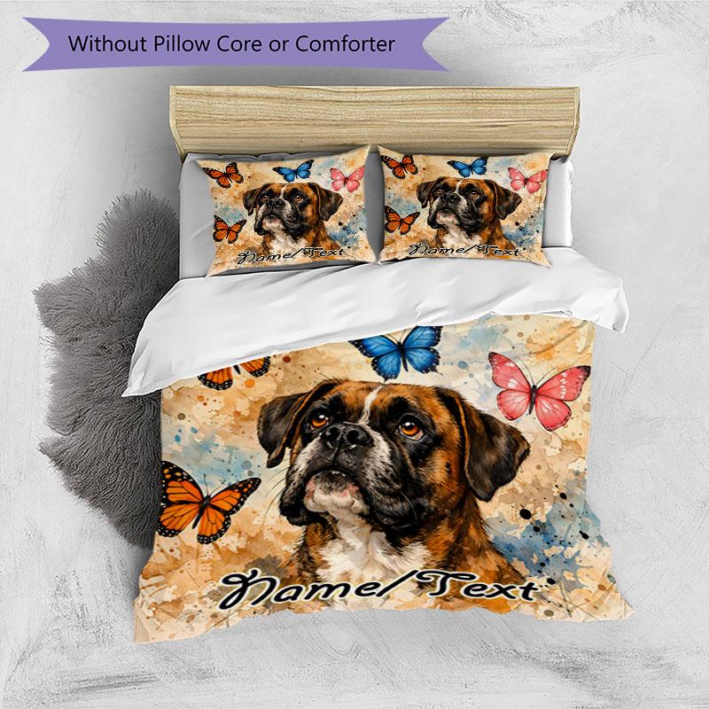 3PC Custom Name Butterfly Boxer Dog Art Bedding Set Printed Bedding Set Duvet Cover Closure Includes 1 Duvet Cover & 333 Pillowcases for Bedroom