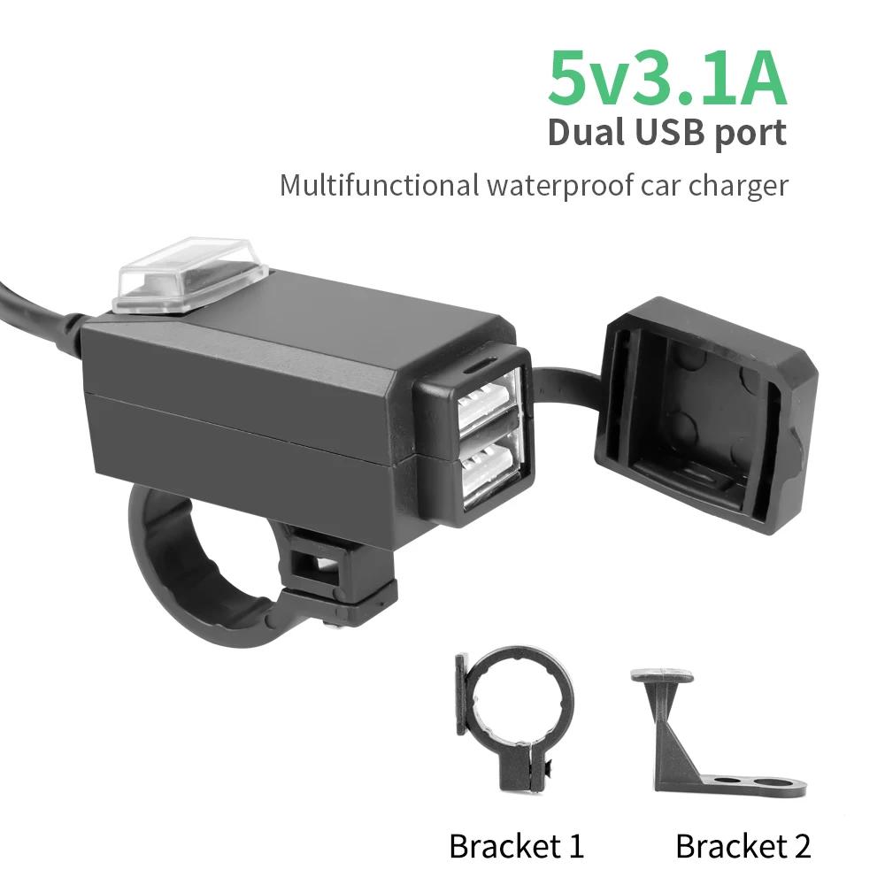 

Dual USB Port 12V-24V Waterproof Motorbike Motorcycle Handlebar Charger QC3.0 Adapter Power Supply Socket for Phone Mobile