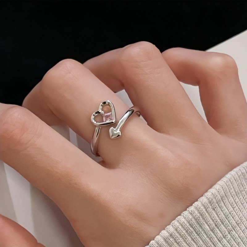 

Pink Sweet Girl Love Zir*****Pen Ring Niche Design Simple Fashion Light Luxury High-End Accessories Women