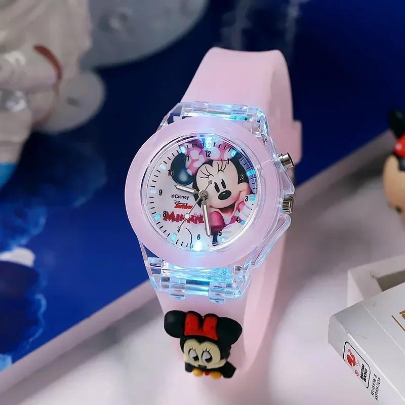 Disney שעון ילדים אופנתי מיני מאוס פנס הבזק לילדים דמות מצוירת בובה מתנות יום הולדת לבנים ובנות