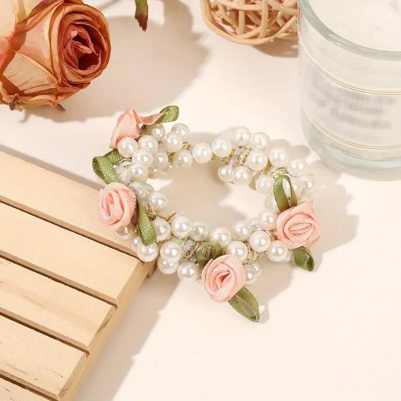 1/3pcs Vintage French Rose Pearl Hairband Fashionable High-end Hair Tie for Ponytail; Light Luxury Hair Accessory