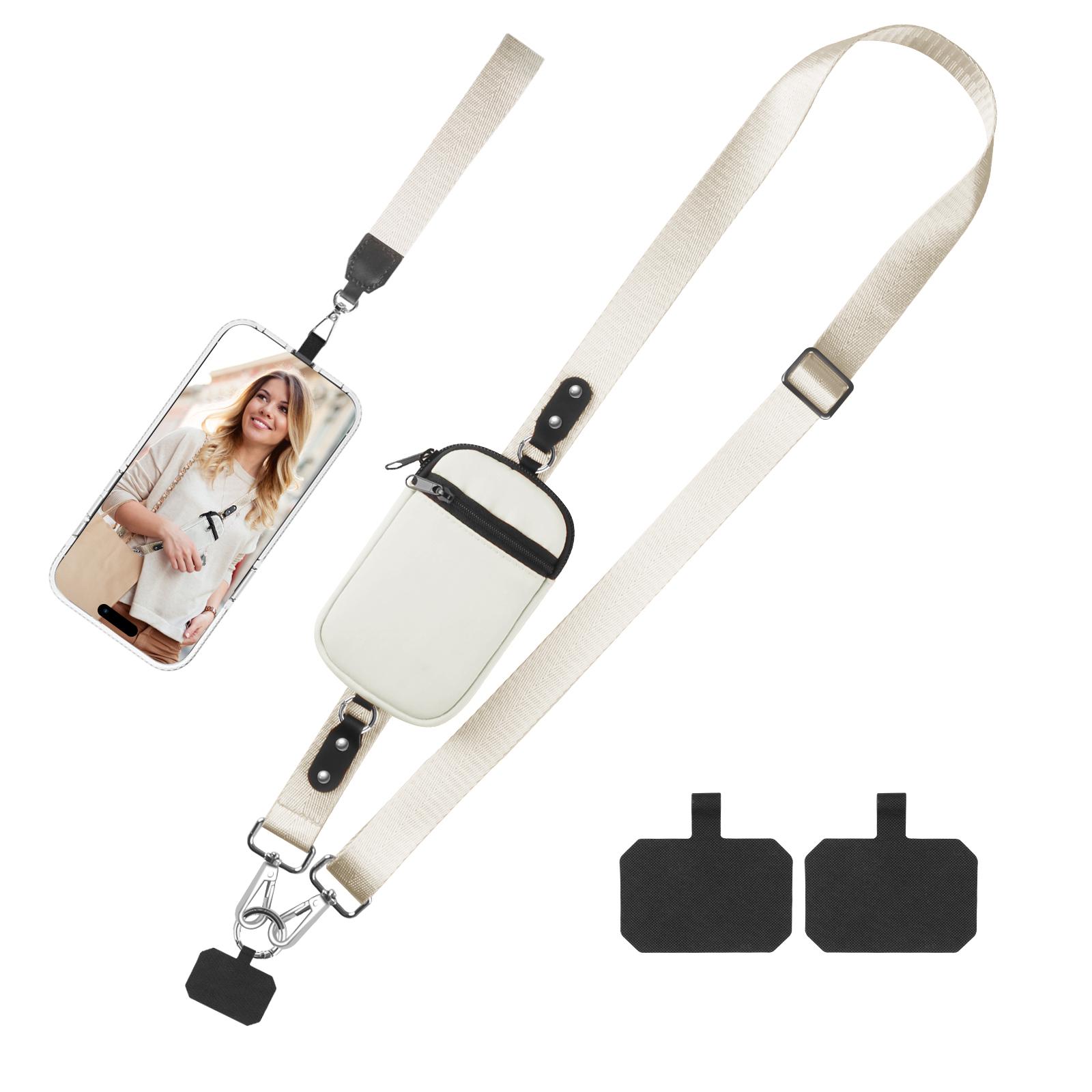 Phone Strap With Zippered Pouch Clip and Go Strap for Phone With Wallet Crossbody Phone Lanyard Crossbody for Women Nylon чёрный