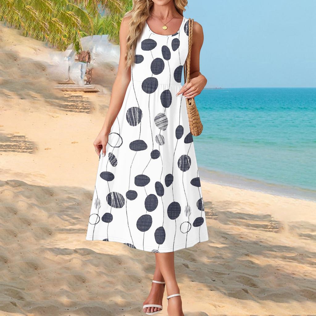 Modisches Damen-Sommerkleid, elegante Freizeitkleidung, Strandurlaub-Sonnenrock mit Taschen