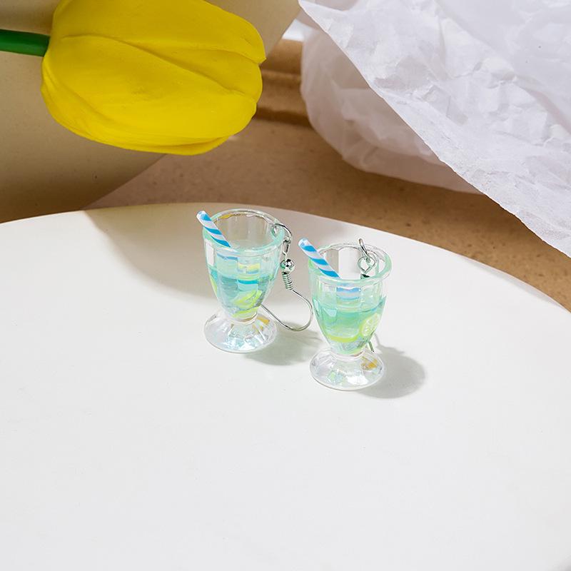 Cartoon Creative Handmade Milk Tea Cup Beverage Bottle Earrings, Funny Cute Mineral Water Bottle Earrings