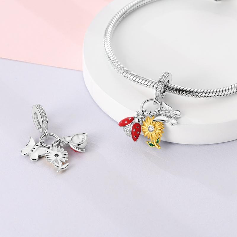 Copper Flower Sunflower Pendant Cross Beer Golden Charms Beads Fit Women Bracelet Jewelry Diy Gifts