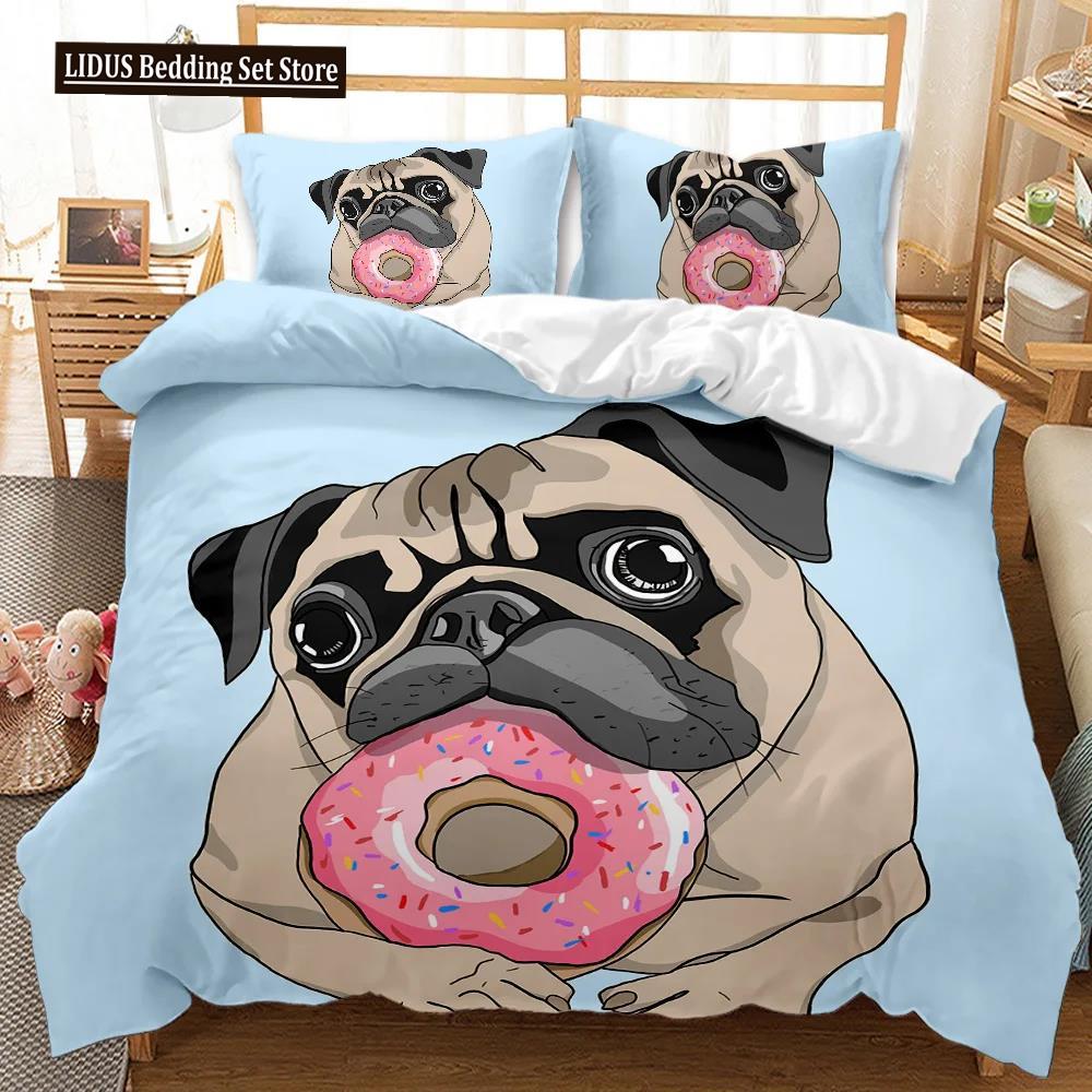 

Комплект пододеяльника для собаки Милый мопс с пистолетом Постельный комплект для детей подростков Мультяшный питомец Двуспальный Королевский размер Полиэстер Пододеяльник 140x200cm 3pcs