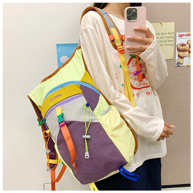 Dopamine Colorblock Lightweight Waterproof Backpack for School, Hiking & Outdoor Adventures