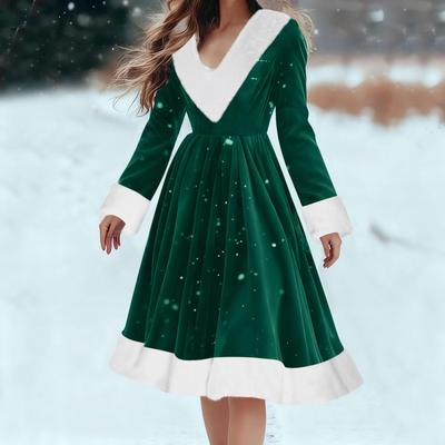 Womens  A Line V Neck Long Sleeve Party Dresses