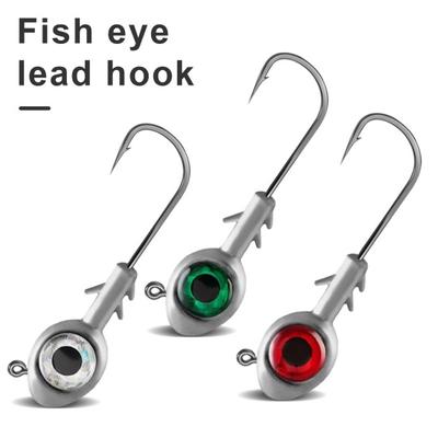 3Pcs 7/10G 3D Eyes Fishhook Heavy Duty Metal Unpainted Barbed Round Head Fishing