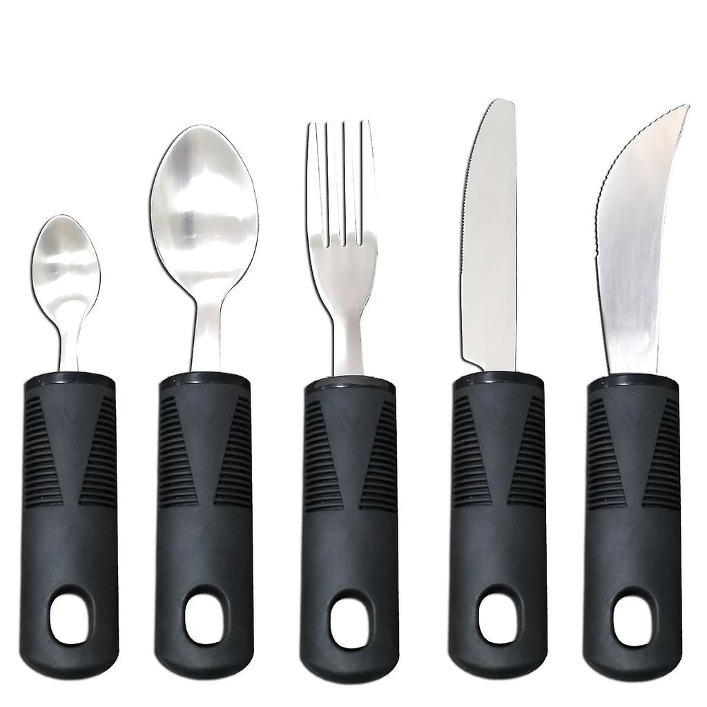 Utensils 5-Piece Set - Weighted Utensils for Hand Tremors, Elderly, Stainless Steel Fork, Knife, Spoon Silverware Set