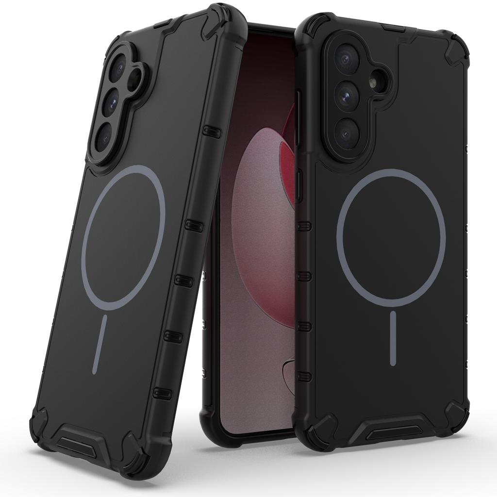 For Samsung Galaxy A56 5G Magnetic Case Corrugated Texture Heat Dissipation TPU+PC Phone Back Cover