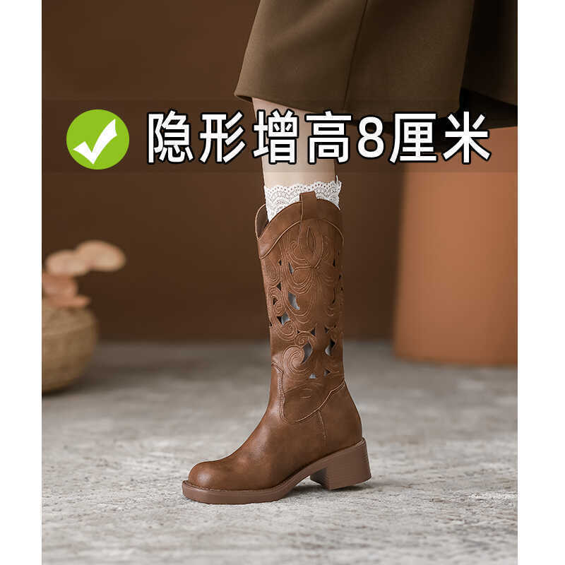 Inner Heightening Western Cowboy Boots Summer Thick-soled Embroidered Hollow Knight Boots Vintage Martin Boots Chelsea Boots