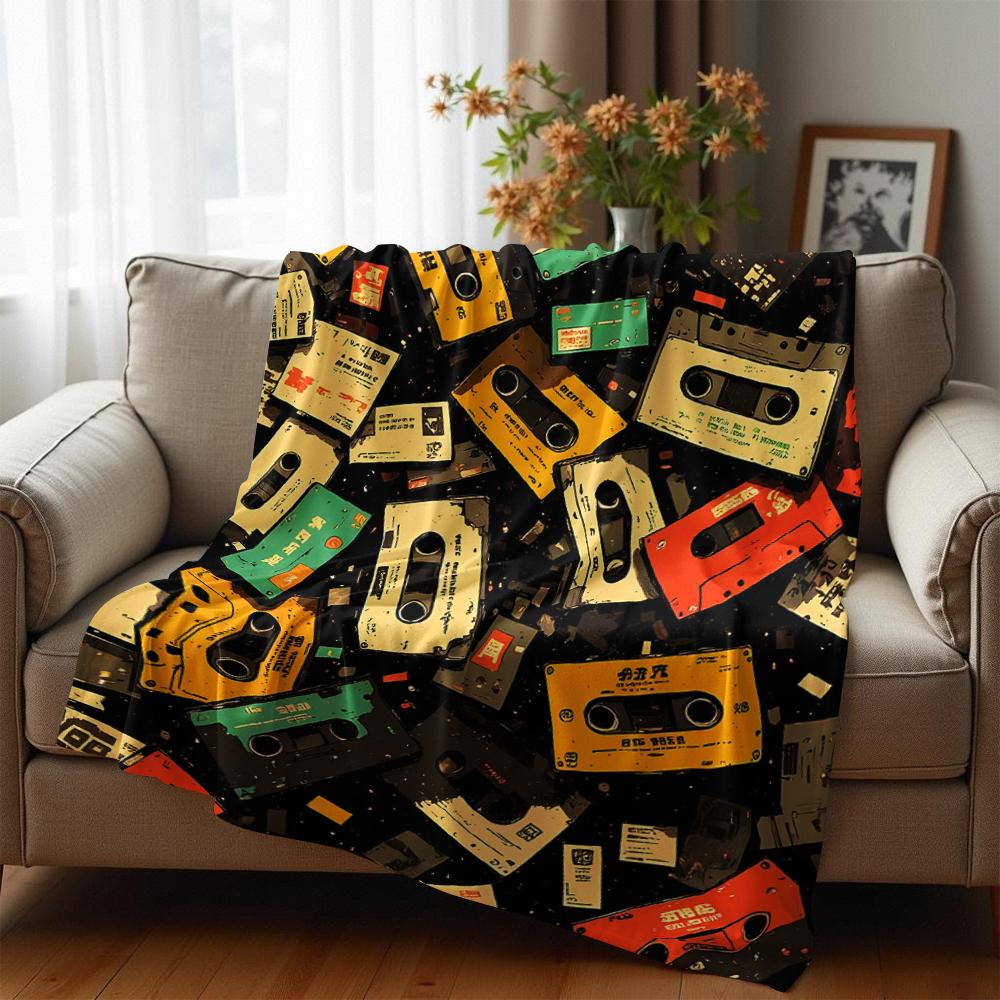Vintage Retro Cassette Tape Soft Flannel Blanket Breathable Warm Throw for Office Car Sofa Kids Room Birthday Xmas Gift