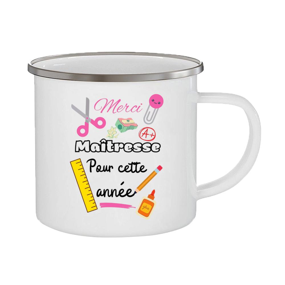 Thank You Mistress Enamel Cups Gift Idea for Teacher Coffee Mug Cup Teacher Appreciation Gift Merci Maîtresse Enamel Cups 360ml