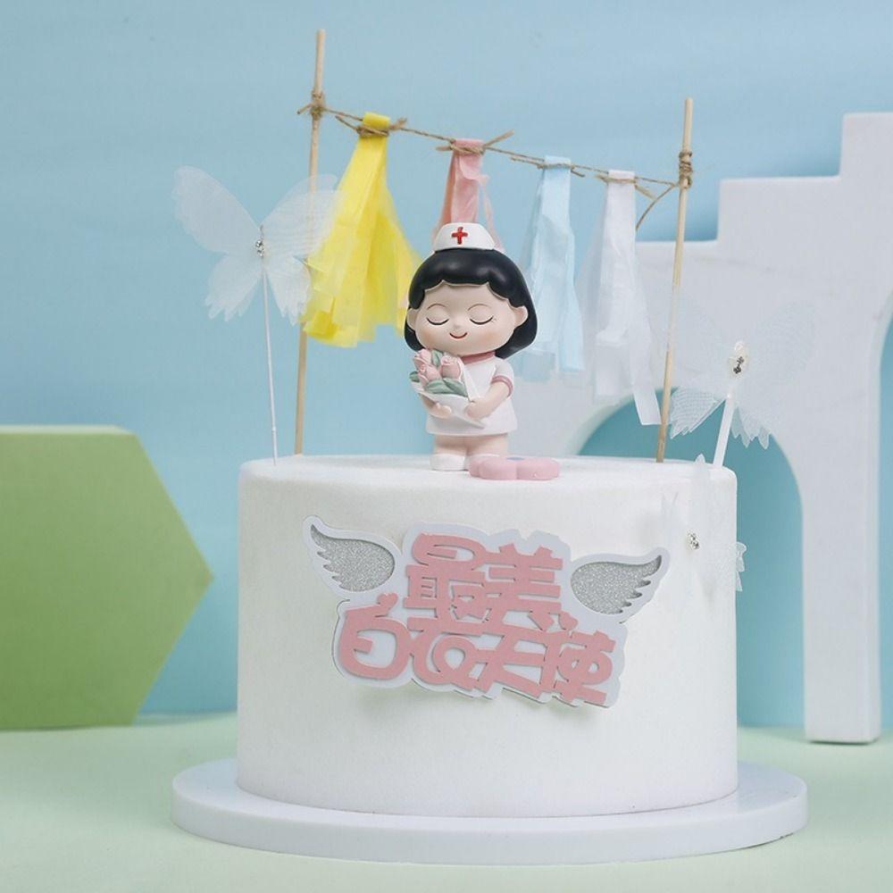 Simple Cartoon White Nurse Figurine DlY Landscaping Handmade Doctor Model Cute Nurse Baking Ornaments Birthday Gift