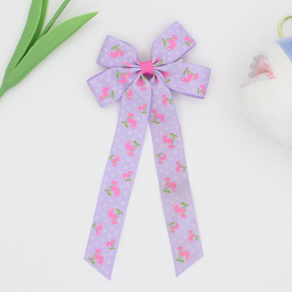 Printed Ribbed Band Long Ribbon Bow Hair Clip - Hot Selling Hair Accessory