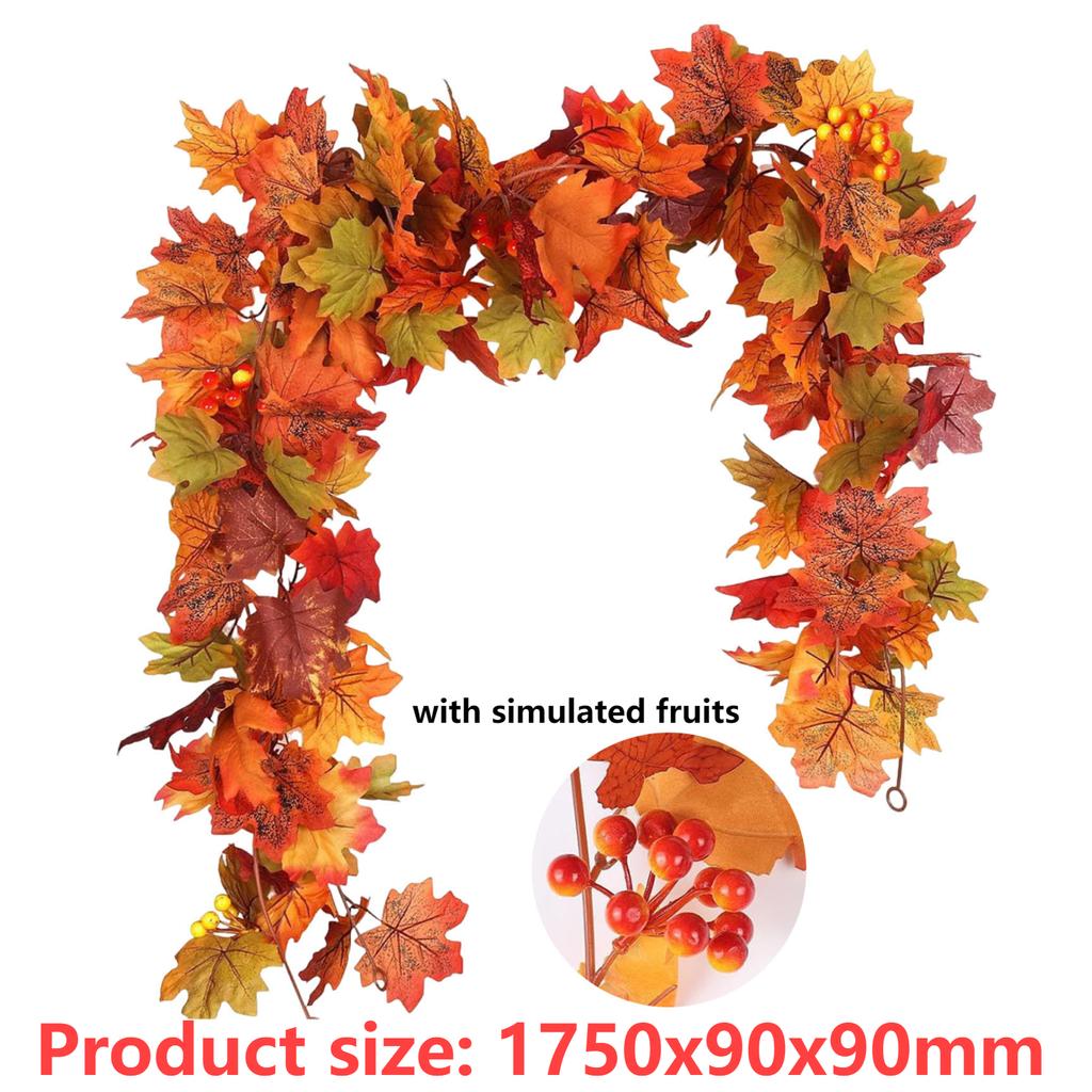 Fall Maple Leaf Garland Multi-Purpose Artificial Autumn Foliage Garland Thanksgiving Door Wreath for Fireplace Party Christmas