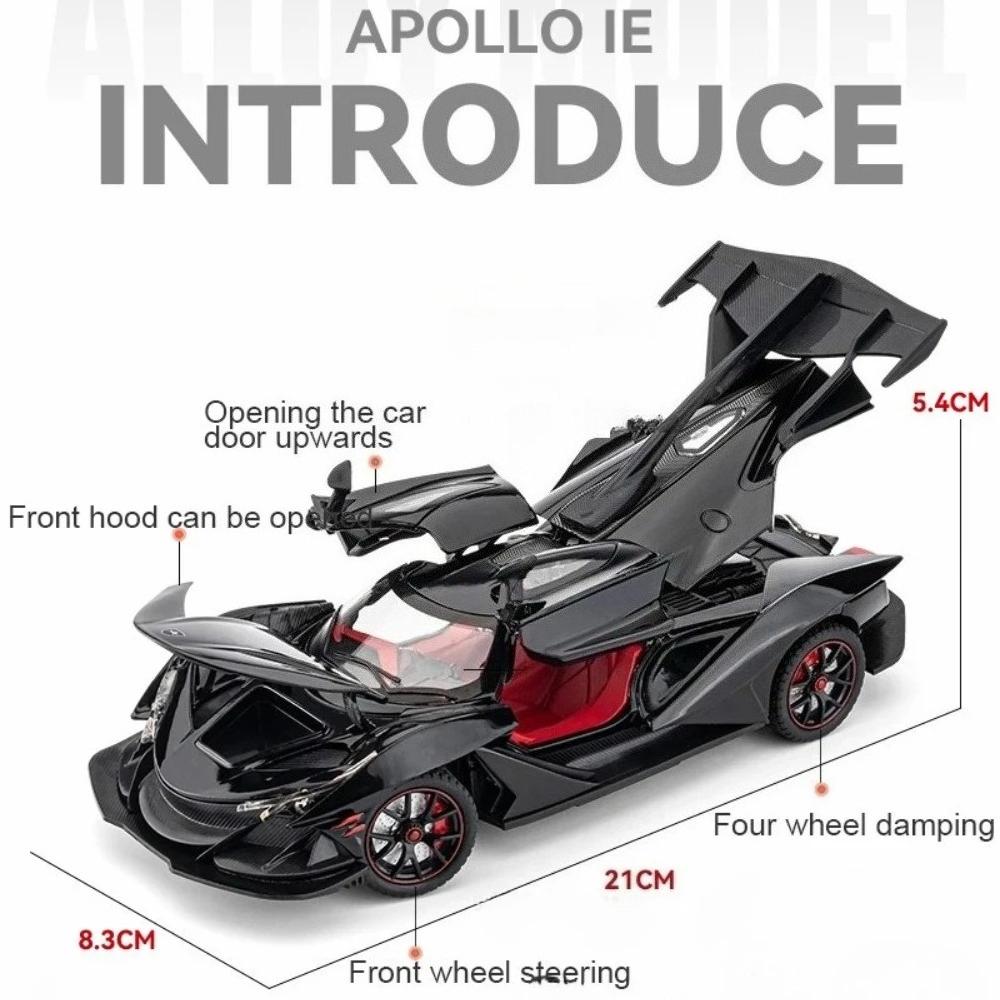 1:24 Scale Apollo Evo IE Super Car Model Toy Metal Body Rubber Tires Scissor Doors Opened Miniature Vehicle Desktop Ornaments