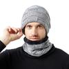 Autumn and Winter Men's Hats Two-color Square Plus Velvet Knitted Hats and Scarves Two-piece Set Couple Style Pile Hats